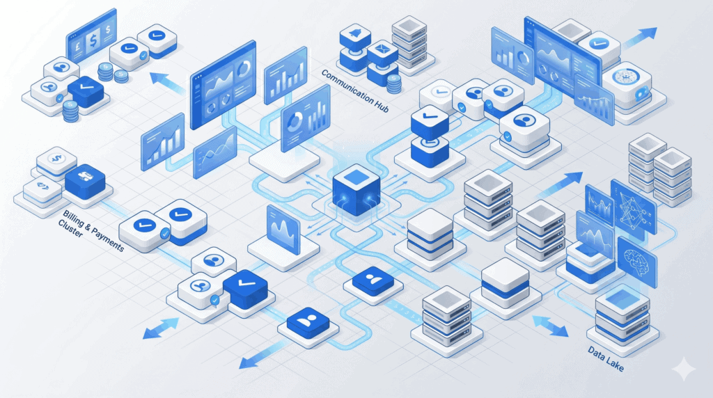 scalable SaaS platform illustrated with modular cloud software growth