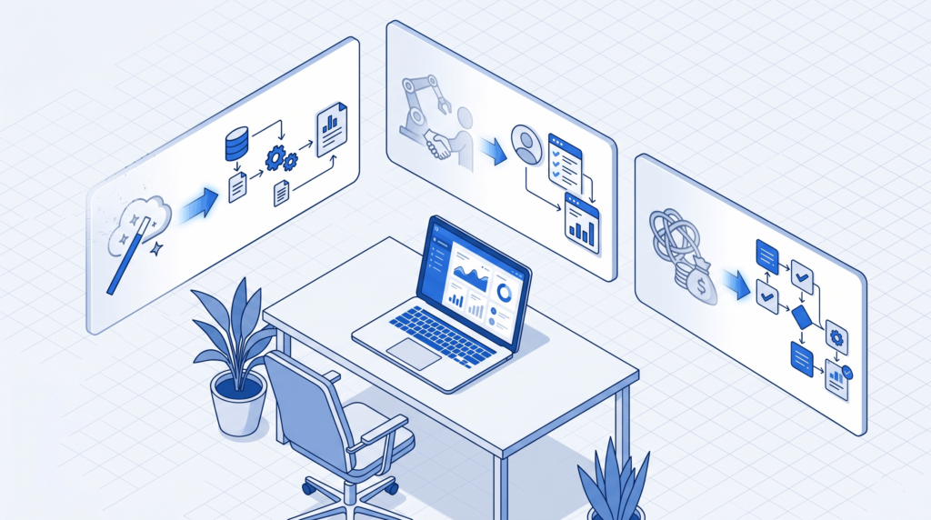 AI myths for small businesses shown as a practical workflow illustration