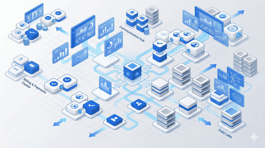 scalable SaaS platform illustrated with modular cloud software growth